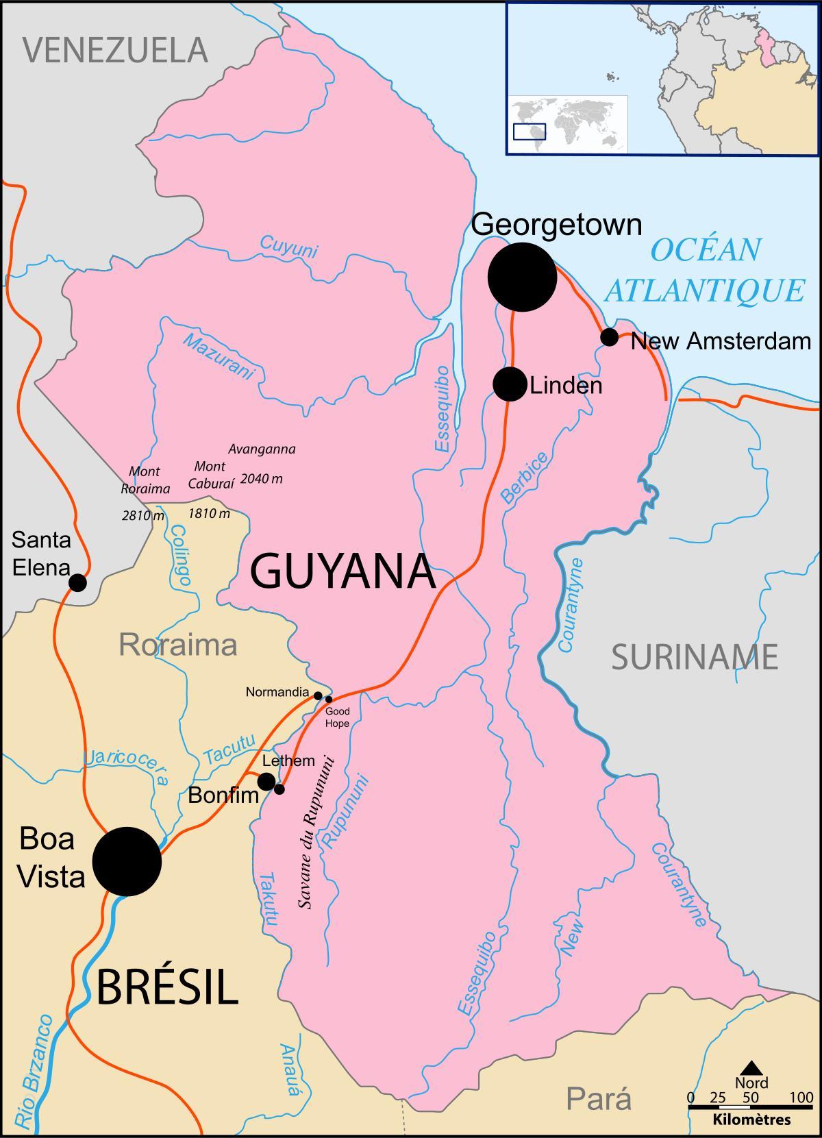 карта Гайана място на света