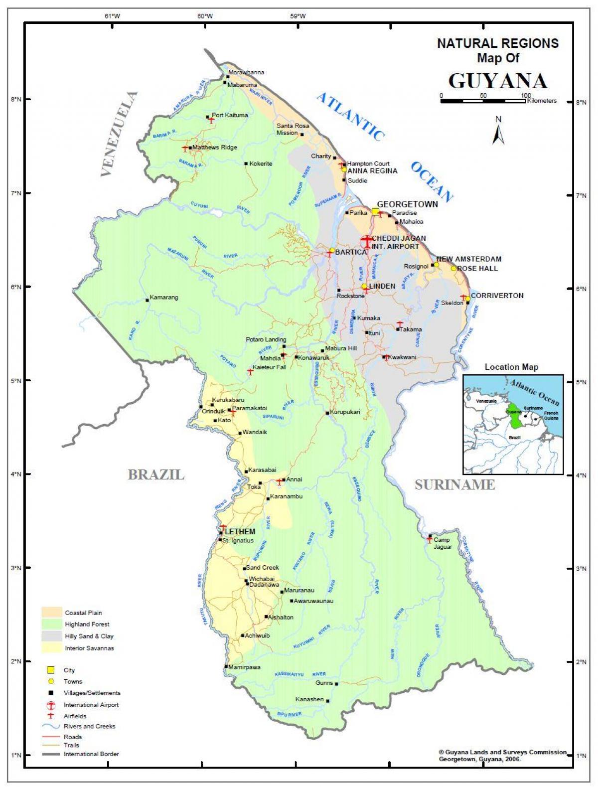 карта Гайана, с участието на природните ресурси