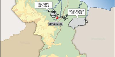 Карта Гайана показване на минерални ресурси