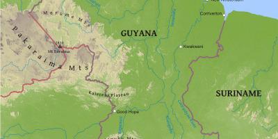 Карта Гайана, които показват ниската крайбрежна равнина